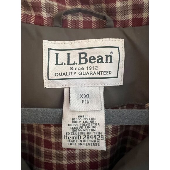 Vintage LL Bean Olive Green Nylon Jacket Plaid Flannel Full Zip Men's Size XXL - Picture 4 of 6